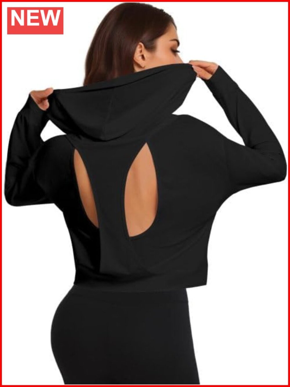 Open Back Cropped Hoodie Long Sleeve Mesh Workout Top Women